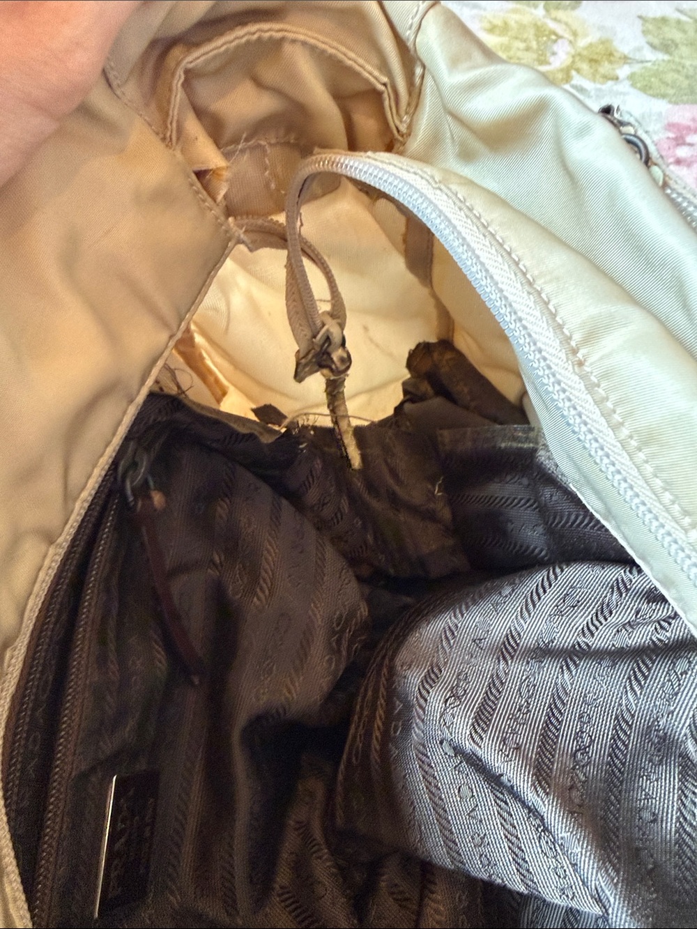 Prada Beige Nylon Tote with Snakeskin Accents - Picture 9 of 11